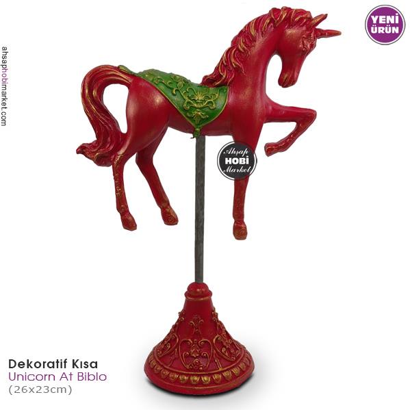 Dekoratif Unicorn At Heykeli Kırmızı 26x23cm Ahşap Hobi Market