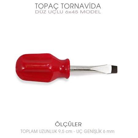 Topaç Tornavida Avuç İçi Düz Uçlu 6x45 Model (9,5 cm)