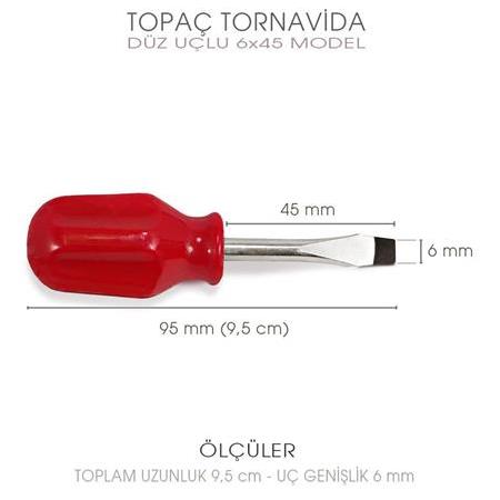 Topaç Tornavida Avuç İçi Düz Uçlu 6x45 Model (9,5 cm)