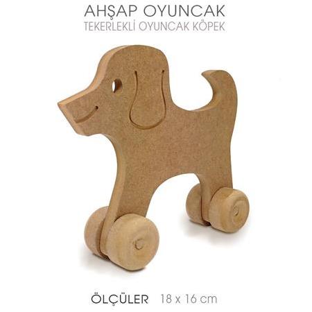 Ahşap Oyuncak Tekerlekli Köpek (18x16 cm)