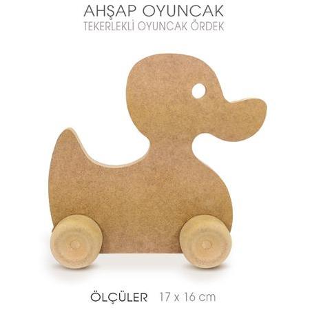 Ahşap Tekerlekli Oyuncak Ördek (17x16 cm)