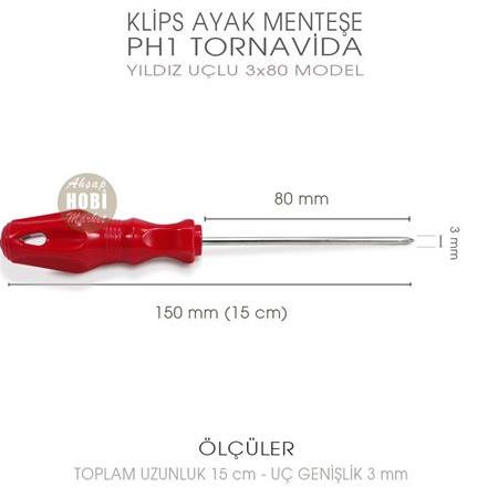 İnce Uçlu Yıldız Tornavida PH1 (15 cm) Klips Menteşe Ayak Montajı