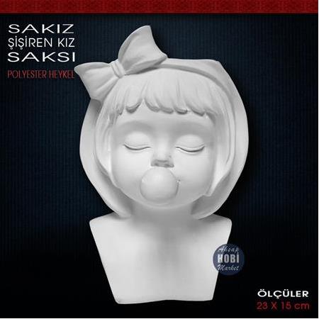 Sakız Şişiren Kız Saksı (23x15 cm) Ham Polyester