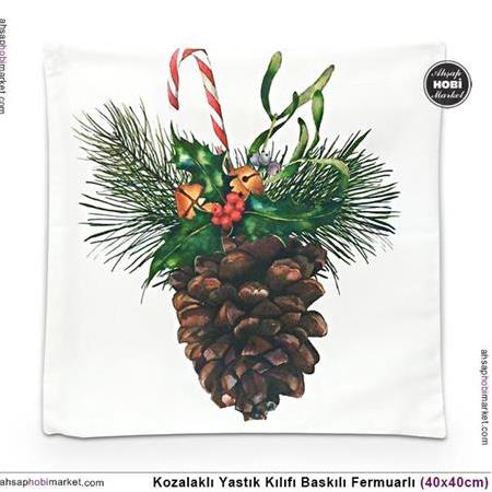 Kozalaklı Yılbaşı Yastık Kılıfı (40x40cm)