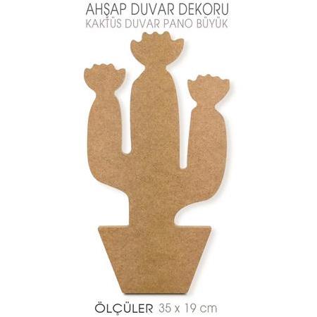 Ahşap Kaktüs Figürlü Duvar Pano (35x19 cm) Büyük Boy