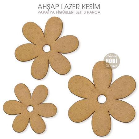 Ahşap Papatya Figürleri Seti (3 Parça) Lazer Kesim