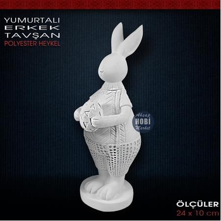 Yumurta Tutan Erkek Tavşan Biblo (24x10 cm) Ham Polyester