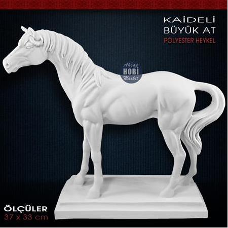 Kaideli Büyük At Heykeli (37x33 cm) Ham Polyester