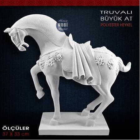 Truvalı Büyük At Heykeli (36x33 cm) Ham Polyester