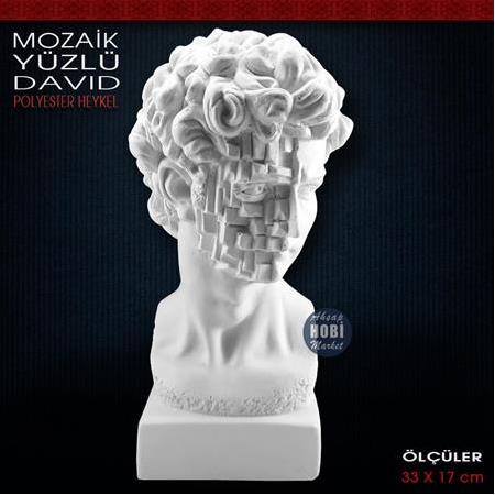 Mozaik Yüzlü David Büstü Heykeli (33x17 cm) Ham Polyester