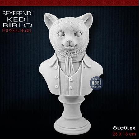 Beyefendi Kedi Biblo Heykeli (25x13 cm) Ham Polyester