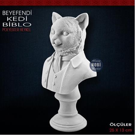 Beyefendi Kedi Biblo Heykeli (25x13 cm) Ham Polyester