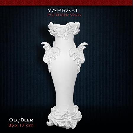 Polyester Yaprak Detaylı Varak Vazo (35x17cm)