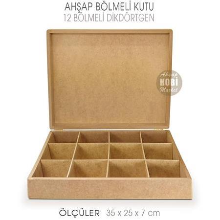 Ahşap 12 Bölmeli Dikdörtgen Büyük Kutu (35x25cm)