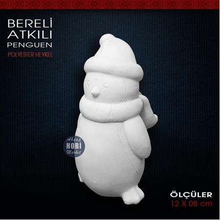 Bereli Atkılı Penguen Biblo (12x8 cm) Ham Polyester