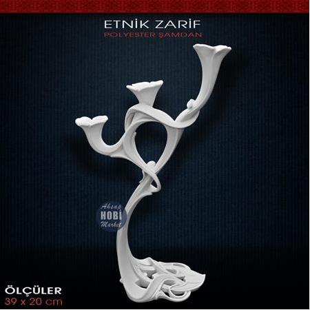 Etnik Zarif 3 Dallı Çiçekli Şamdan (39x20cm)