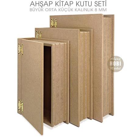 Ahşap Kitap Kutu Seti (3 Parça) Ham Mdf