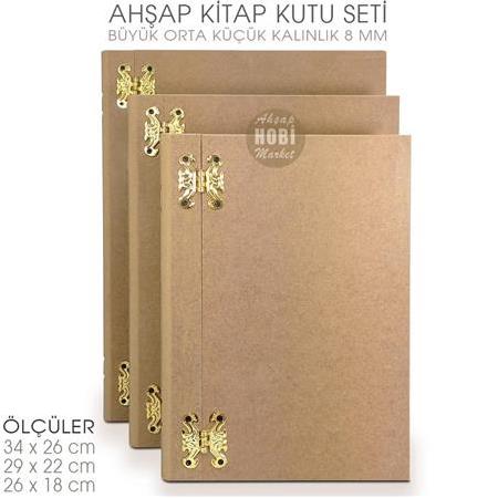 Ahşap Kitap Kutu Seti (3 Parça) Ham Mdf