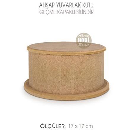 Ahşap Yuvarlak Kutu (17x17cm) Geçmeli Kapaklı