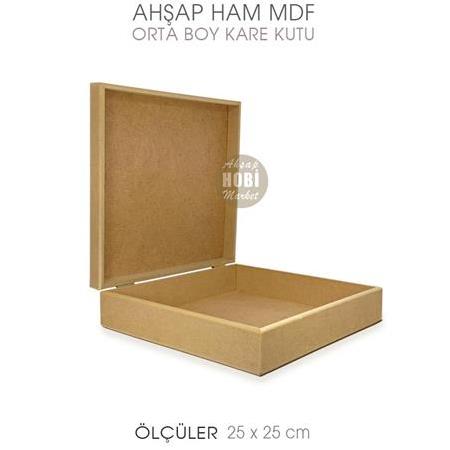 Ahşap Kare Kutu Orta Boy (25x25x7 cm) Ham Boyanabilir