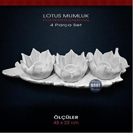 Polyester Lotus Çiçekli 3'lü Mumluk (43x22cm)
