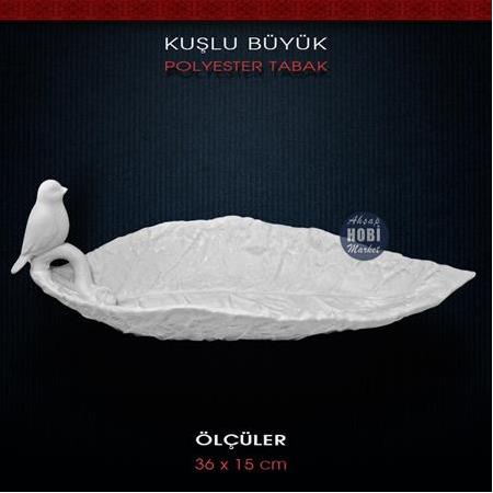 Kuşlu Yaprak Tabak Gondol Büyük (36x15cm) Ham Polyester