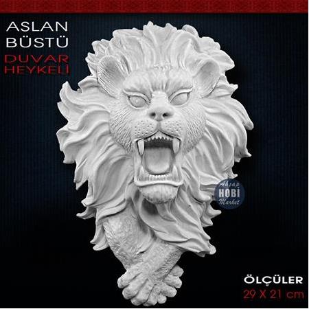 Aslan Büstü Duvar Heykeli (29x21 cm) Ham Polyester