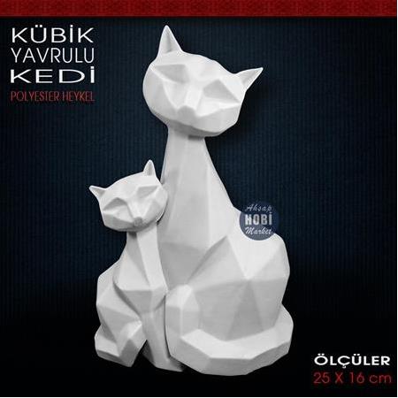 Kübik Yavrulu Kedi Biblo (25x16 cm) Ham Polyester