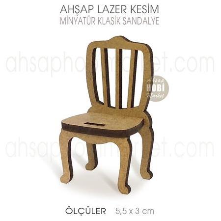 Minyatür Klasik Sandalye (5,5x3 cm) Ahşap Lazer Kesim