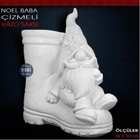 Çizmeli Noel Baba Vazo Saksı (36x30 cm) Ham Polyester