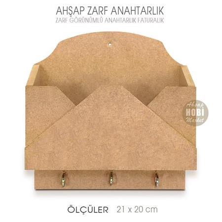 Zarf Görünümlü Anahtarlık Faturalık (21x20 cm) Ham Ahşap