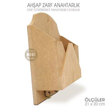 Zarf Görünümlü Anahtarlık Faturalık (21x20 cm) Ham Ahşap