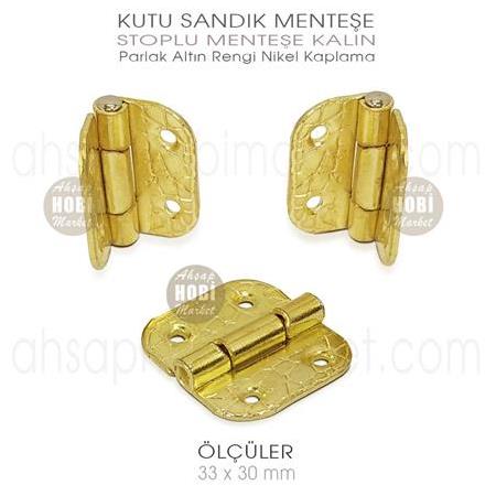 Stoplu Menteşe Gold Renkli Kalın (33x30mm) Nikel Kaplama