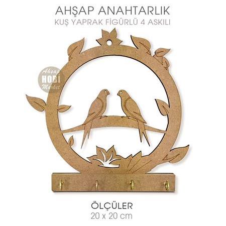 Ahşap Kuşlu Yuvarlak Anahtarlık Kapı Süsü (20x20 cm)