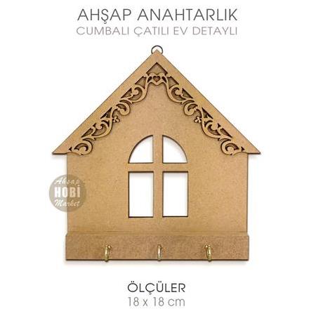 Ahşap Cumbalı Ev Görünümlü Anahtarlık (18x18 cm)