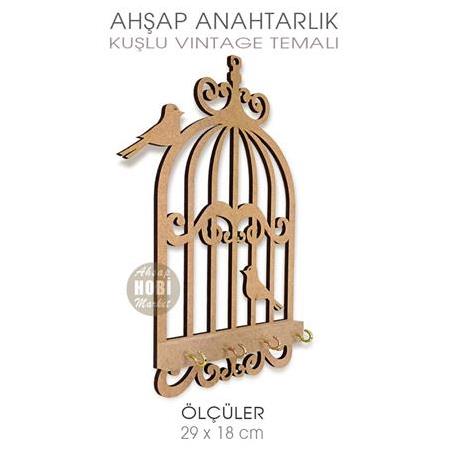 Ahşap Kuşlu Vintage Anahtarlık Kapı Süsü (29x18 cm)