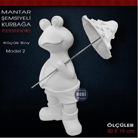 Mantar Şemsiyeli Kurbağa Küçük Model 2 (30x19 cm) Ham Polyester