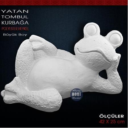 Yatan Tombul Kurbağa Heykeli (42x25 cm) Ham Polyester