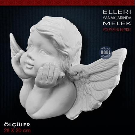 Elleri Yanaklarında Melek Heykeli (28x20 cm) Ham Polyester